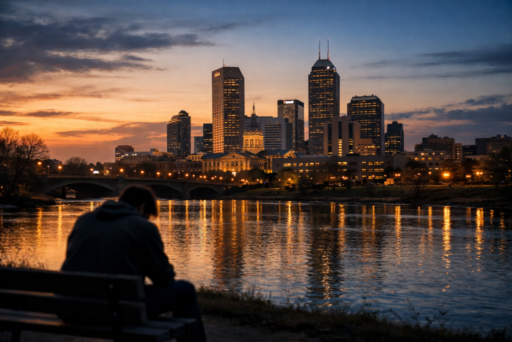 Indianapolis skyline representing the opioid epidemic crisis in Marion County Indiana
